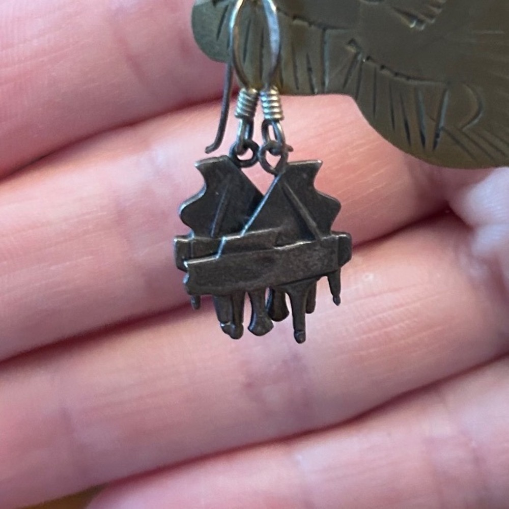 Vintage Grand Piano Dangle Earrings Silver 925 Musical Instrument Jewelry
